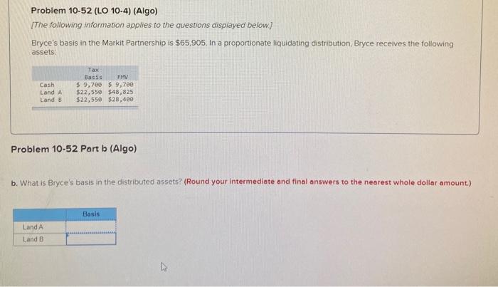 Solved Problem 10-52 (LO 10.4) (Algo) [The Following | Chegg.com