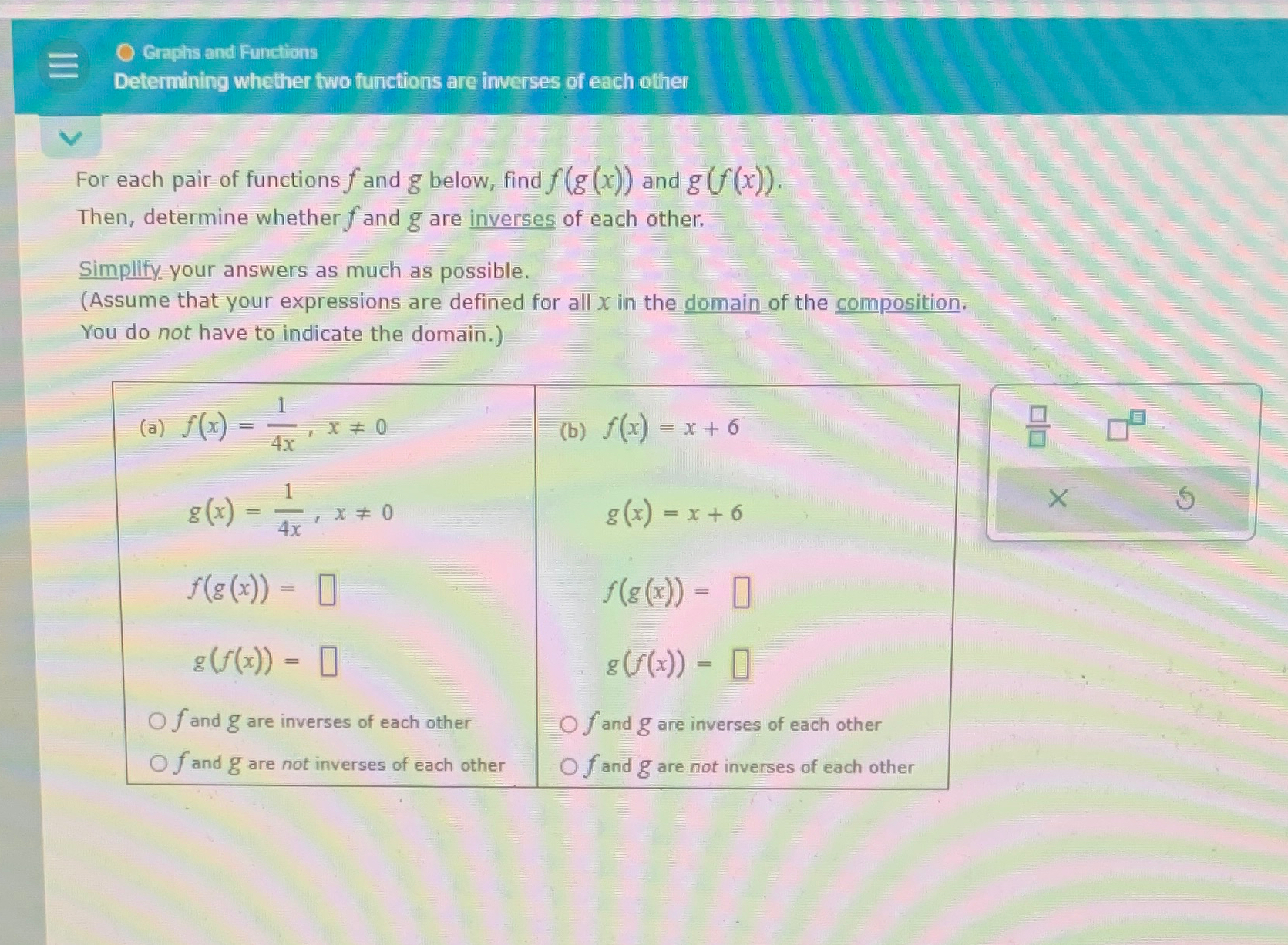 Solved Graphs and FunctionsDetermining whether two functions | Chegg.com