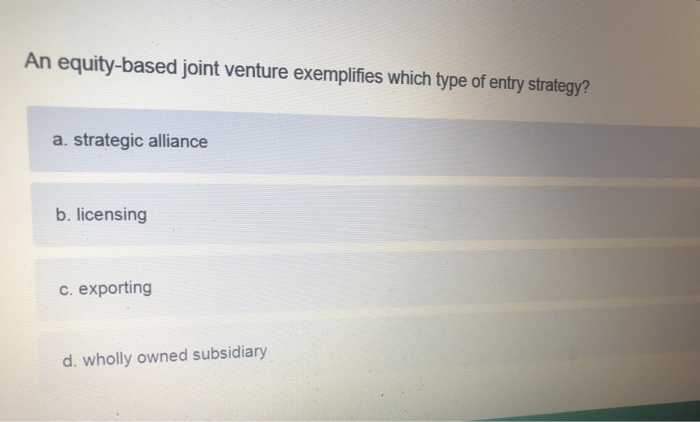 Solved An Equity-based Joint Venture Exemplifies Which Type | Chegg.com