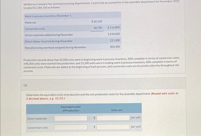 Solved Wildhorse Company has several processing departments. | Chegg.com