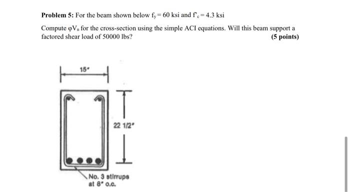 Solved Problem 5: For the beam shown below f;= 60 ksi and f= | Chegg.com