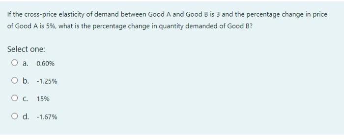 Solved If The Cross-price Elasticity Of Demand Between Good | Chegg.com