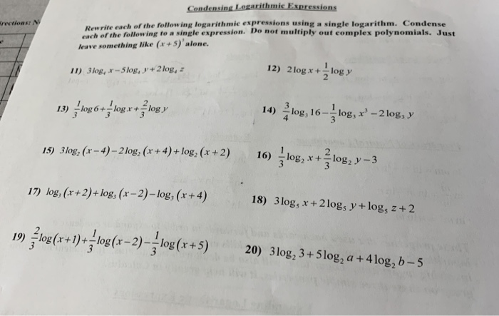 Solved Condensing Logarithmic Expressions N Rewrite Each Of Chegg Com