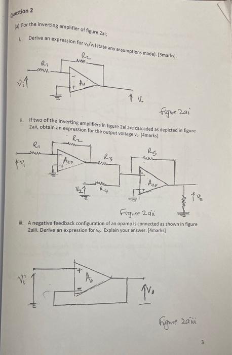Solved question 2 a) For the inverting amplifier of figure | Chegg.com