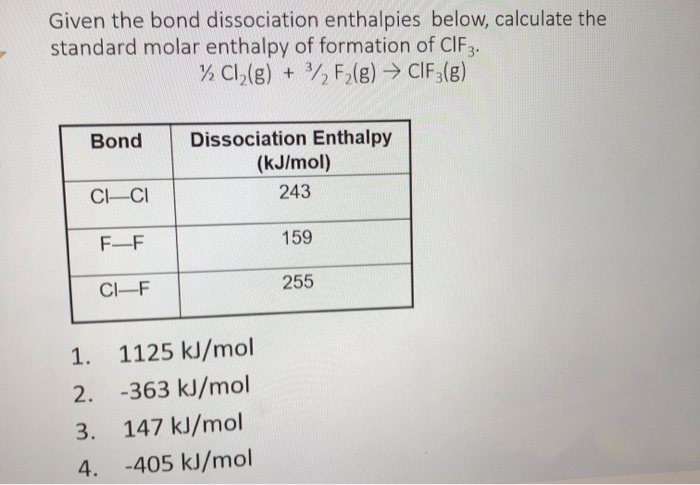 Solved Given The Bond Dissociation Enthalpies Below, | Chegg.com