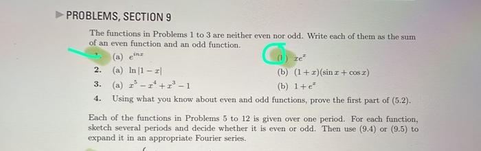 Solved PROBLEMS, SECTION 9 The functions in Problems 1 to 3 | Chegg.com