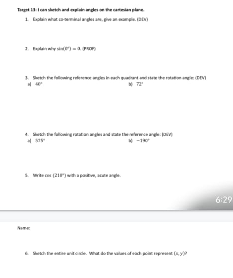 Solved Target 13 I Can Sketch And Explain Angles On The Chegg Solved Target 13 I Can Sketch And Explain Angles On The Chegg