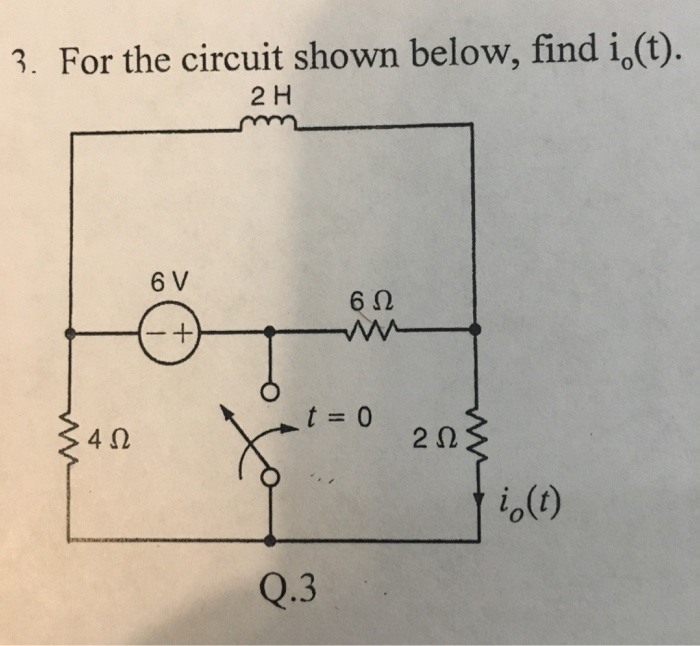 Solved 3. For the circuit shown below, find i.(t). 2 H 6 V | Chegg.com
