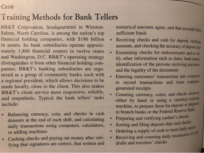 Case Training Methods For Bank Tellers Numerical A Chegg Com