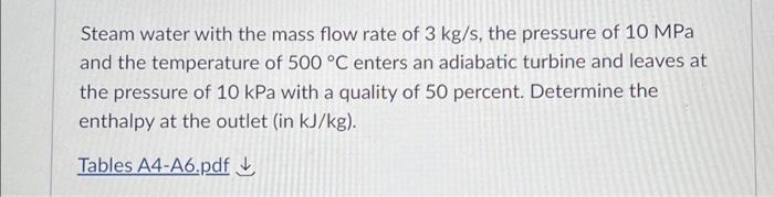 Solved Steam Water With The Mass Flow Rate Of 3 Kg/s, The | Chegg.com