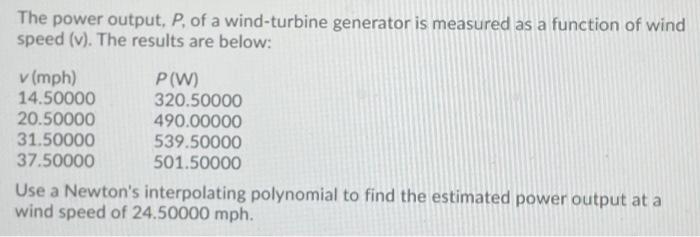 Solved The power output, P. of a wind-turbine generator is | Chegg.com