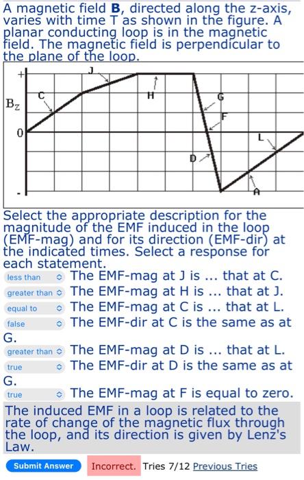 Solved A magnetic field B, directed along the z-axis, varies | Chegg.com