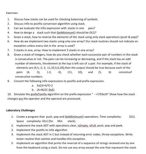 Solved Exercises 1. 2. 3. 4 5. 6. 8. Discuss how stacks can | Chegg.com