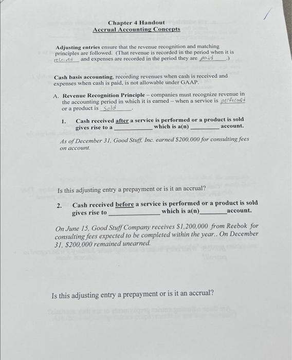 Chapter 4 Handout Accrual Accounting Concepts | Chegg.com