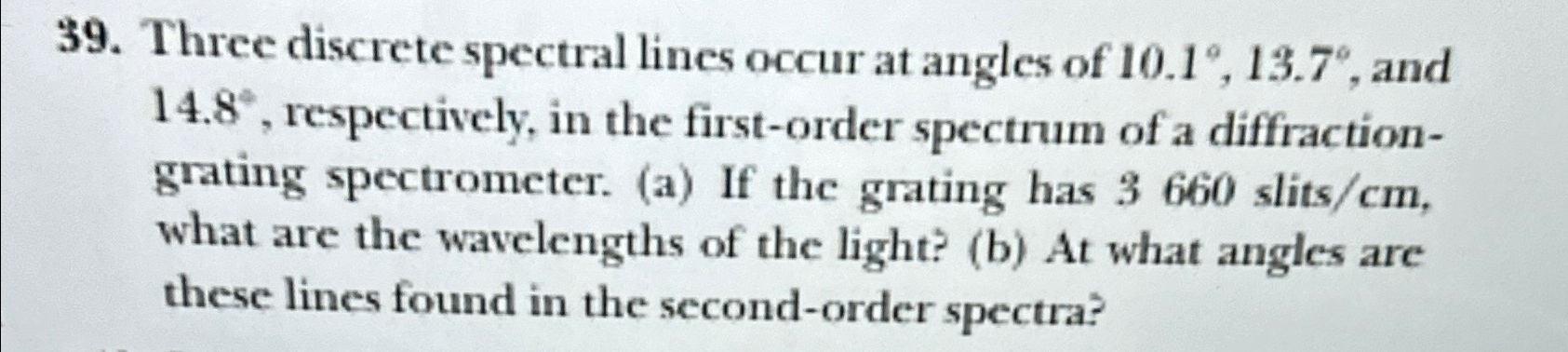 Solved Three discrete spectral lines occur at angles of | Chegg.com