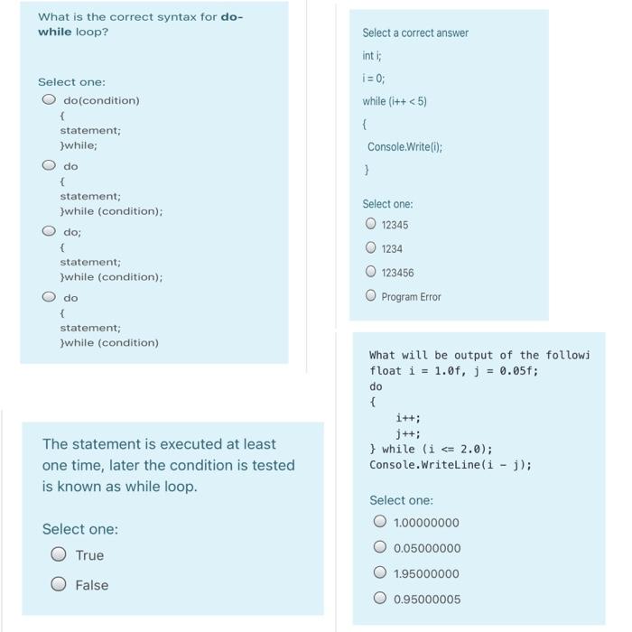 Solved What is the correct syntax for do- while loop? Select | Chegg.com