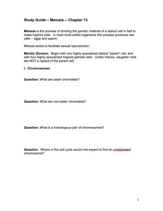 Solved Study Guide - Meiosis -- Chapter 13 Meiosis is the | Chegg.com