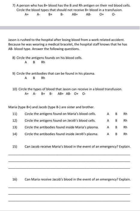 Solved 5) Which blood type would only have Rh and B | Chegg.com