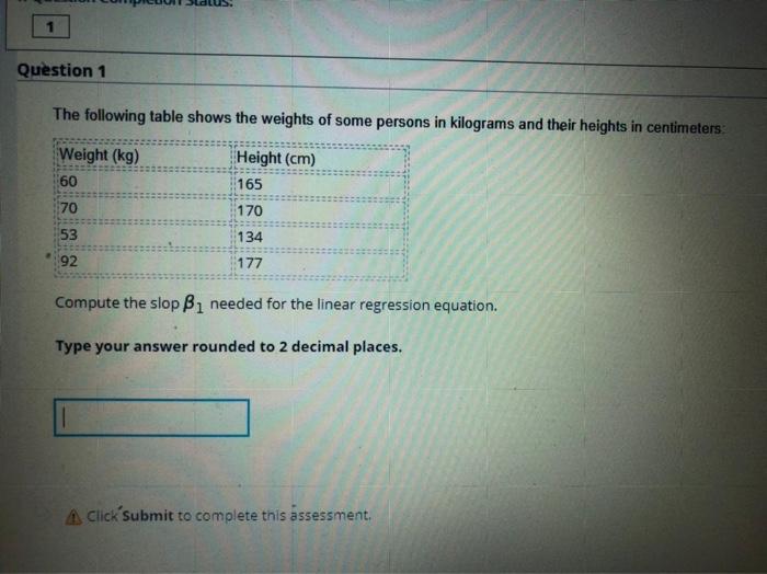 Solved Question 1 The following table shows the weights of | Chegg.com