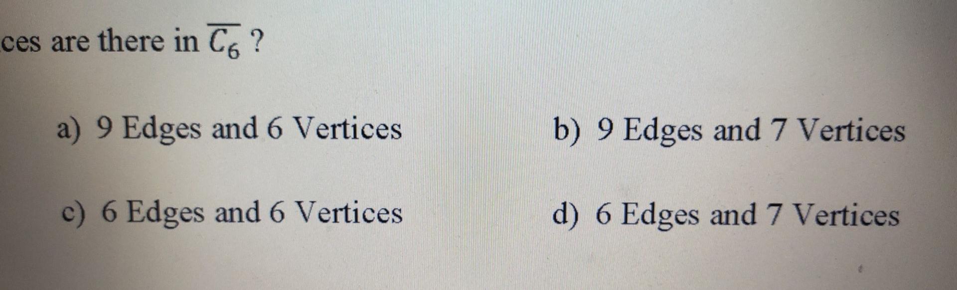 Solved How many edges and vertices are there in C6 ? a) 9 | Chegg.com