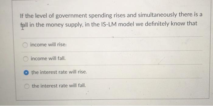 Solved If the level of government spending rises and | Chegg.com
