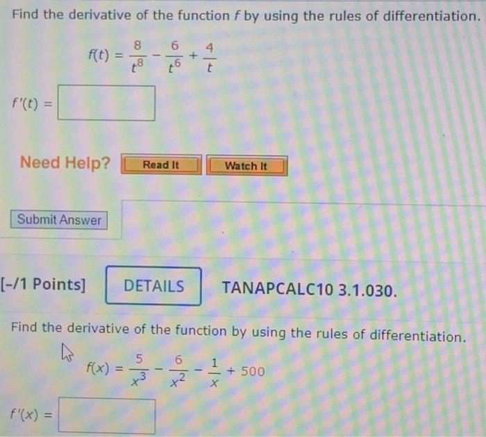 Solved Find the derivative of the function f by using the | Chegg.com