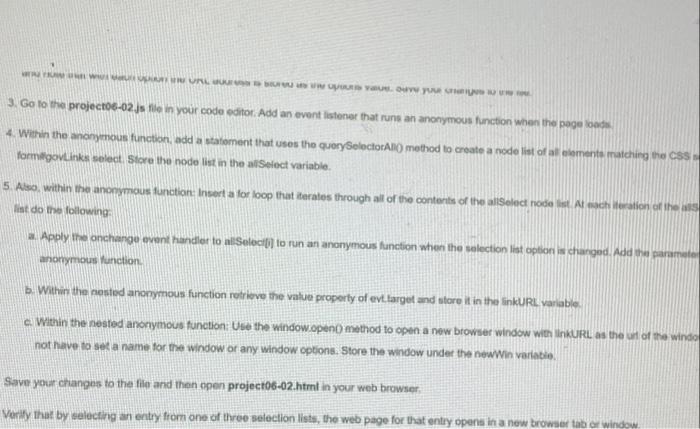 WWWLWWWW
3. Go to the project06-02.js file in your code editor. Add an event listener that runs an anonymous function when th