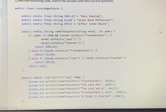 Solved the following code, match the answer with the correct | Chegg.com