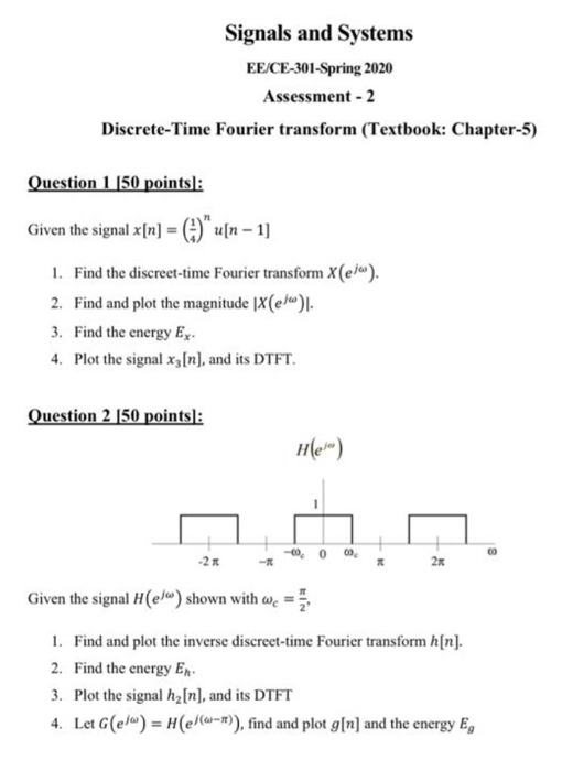 Solved Signals And Systems EE/CE-301-Spring 2020 Assessment | Chegg.com