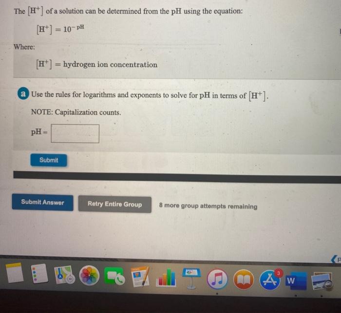 Solved The (H+] of a solution can be determined from the pH | Chegg.com