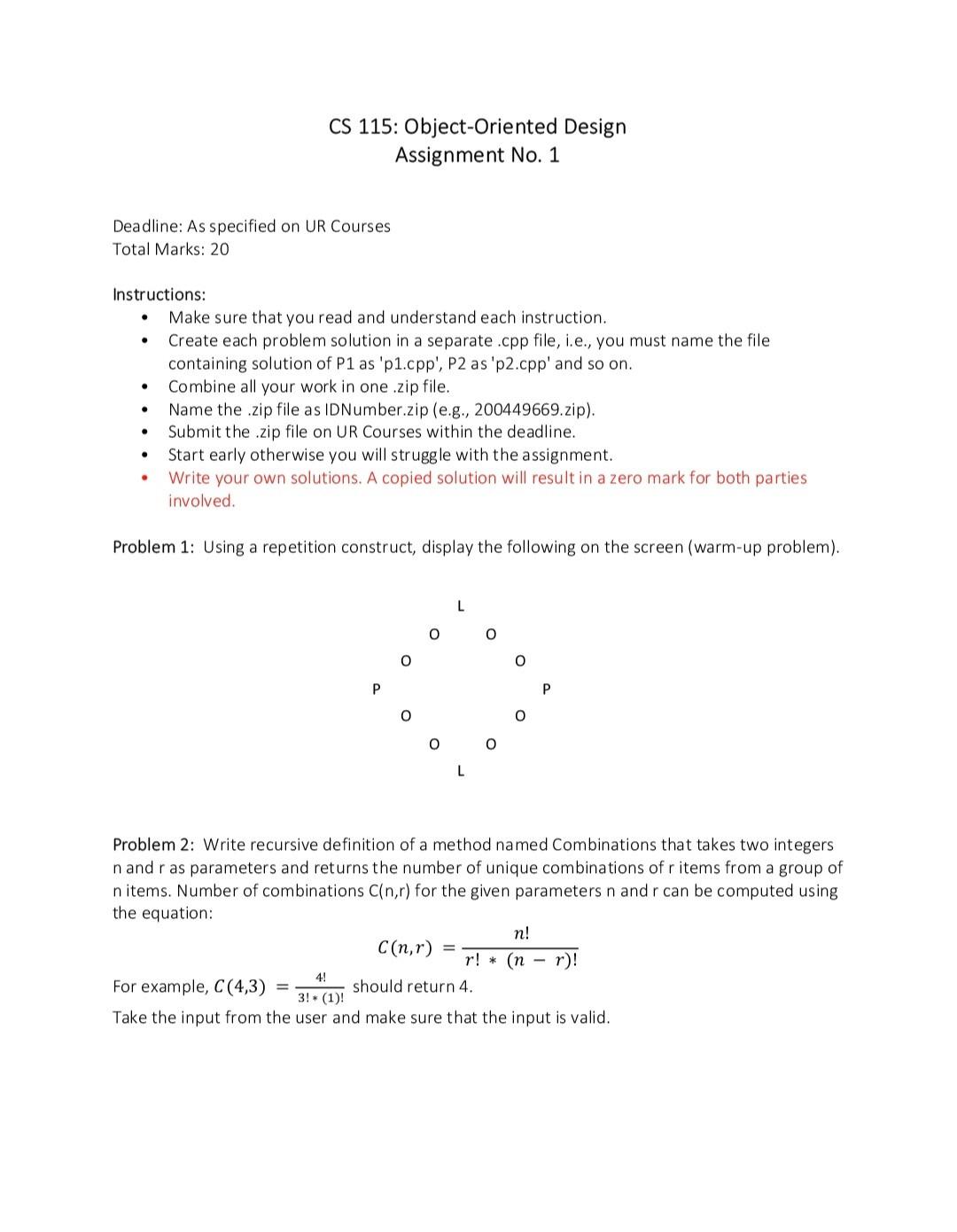 Solved CS 115: Object-Oriented Design Assignment No. 1 | Chegg.com