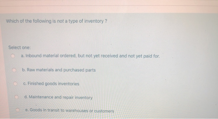 Solved Which Of The Following Is Not A Type Of Inventory Chegg Com