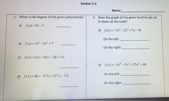 Solved Section 5 3 Name 1 What Is The Degree Of The Given Chegg Com