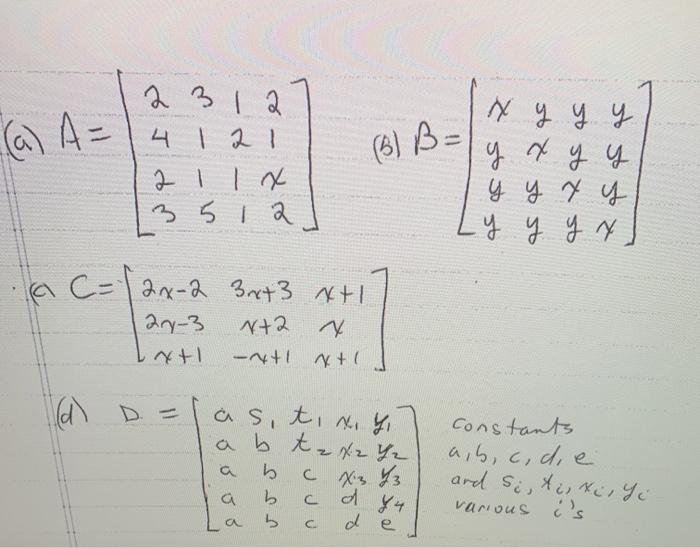 Solved 1. For the following 5 matrices determine their | Chegg.com