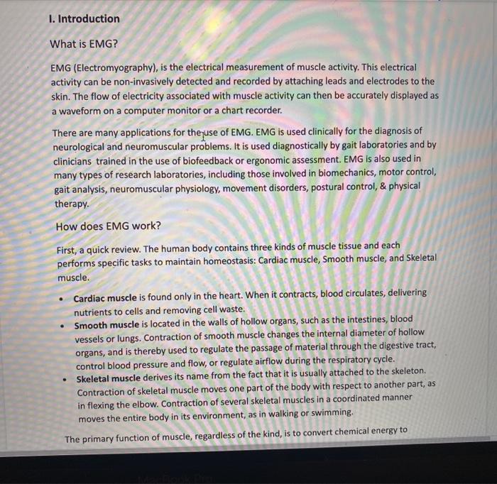 Solved 1. Introduction What is EMG? EMG (Electromyography),