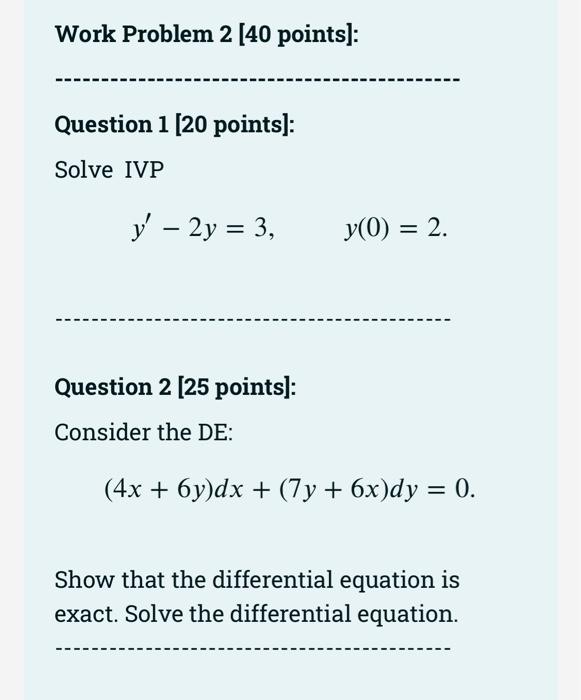 Solved Work Problem 2 [40 points]: Question 1 (20 points): | Chegg.com