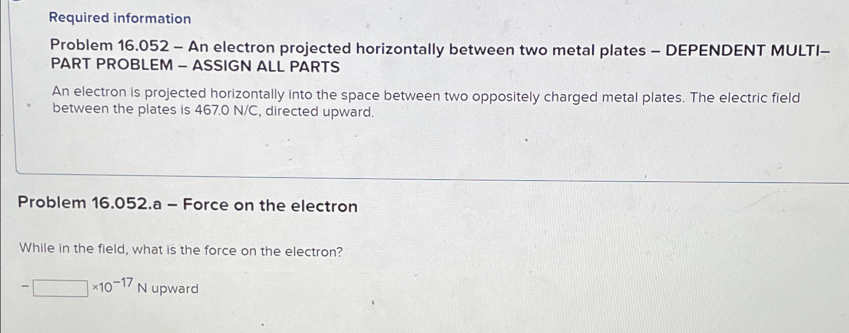 Solved Required informationProblem 16.052 - ﻿An electron | Chegg.com