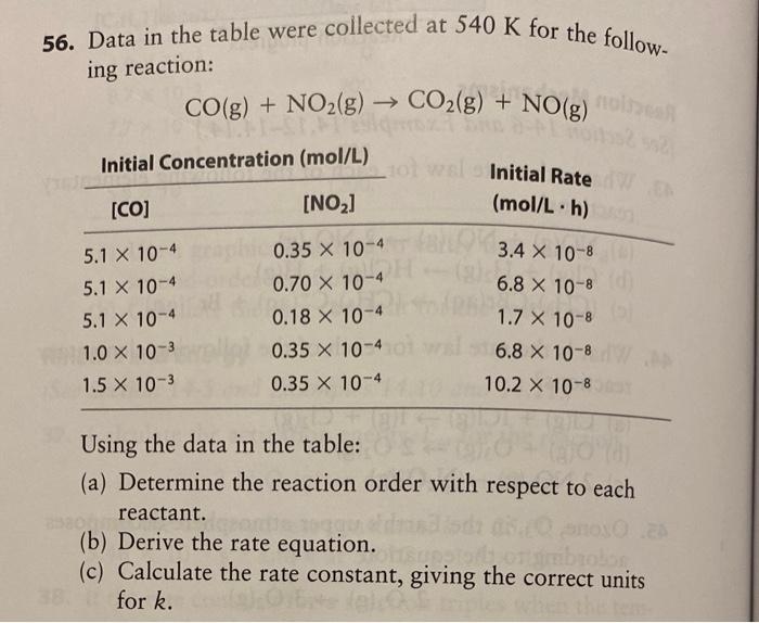 Solved 56. Data in the table were collected at 540 K for the | Chegg.com