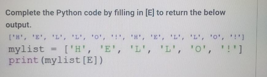 Solved Complete the Python code by filling in [E] ﻿to return | Chegg.com