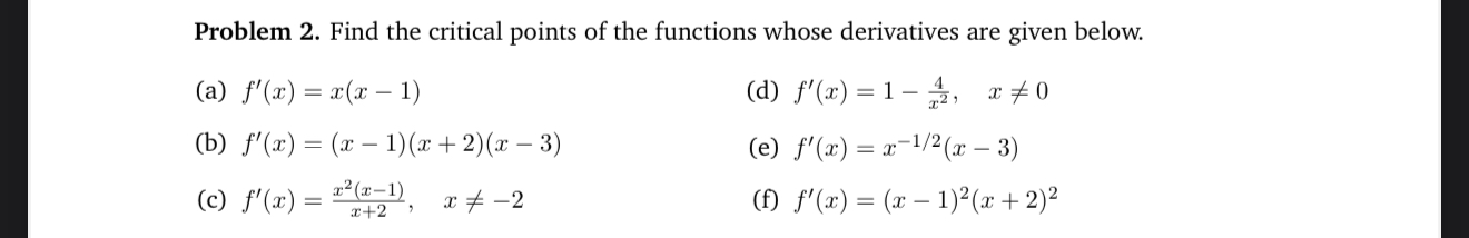 Solved Problem 2. ﻿Find the critical points of the functions | Chegg.com