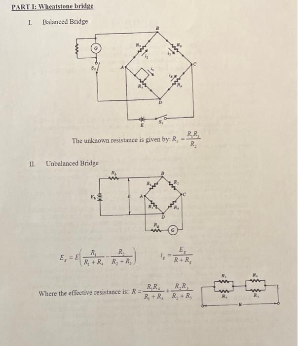 Solved PART I: Wheatstone bridge I. Balanced Bridge The | Chegg.com