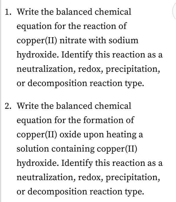 Solved 1. Write the balanced chemical equation for the
