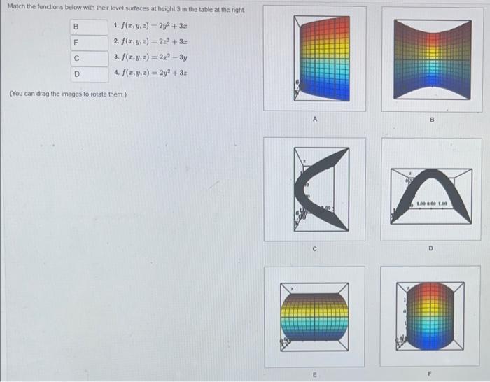 Solved Match the functions below with their level surfaces | Chegg.com