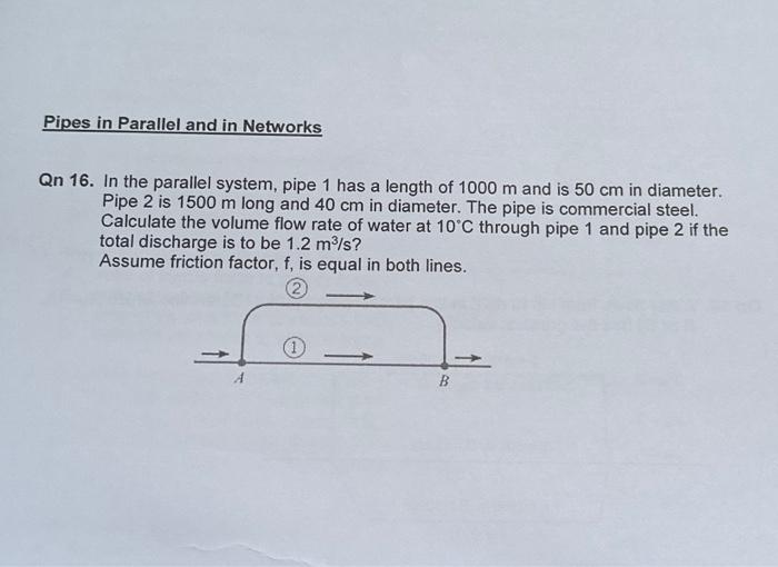 Solved 2n 16. In the parallel system pipe 1 has a length of