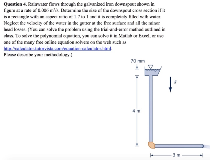 Solved Question 4. Rainwater flows through the galvanized | Chegg.com