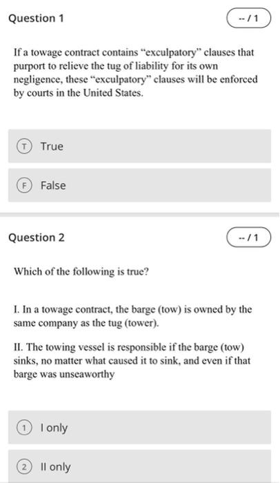 If A Towage Contract Contains "exculpatory" Clauses | Chegg.com