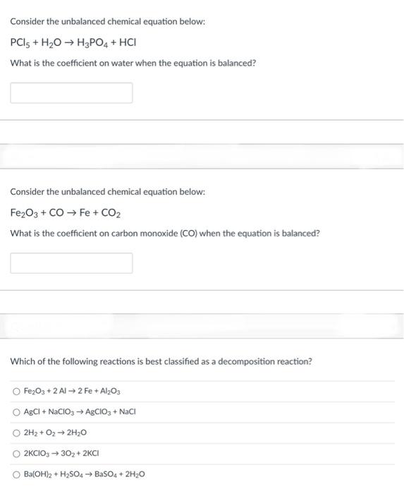 Solved Consider The Unbalanced Chemical Equation Below Pc15 Chegg Com