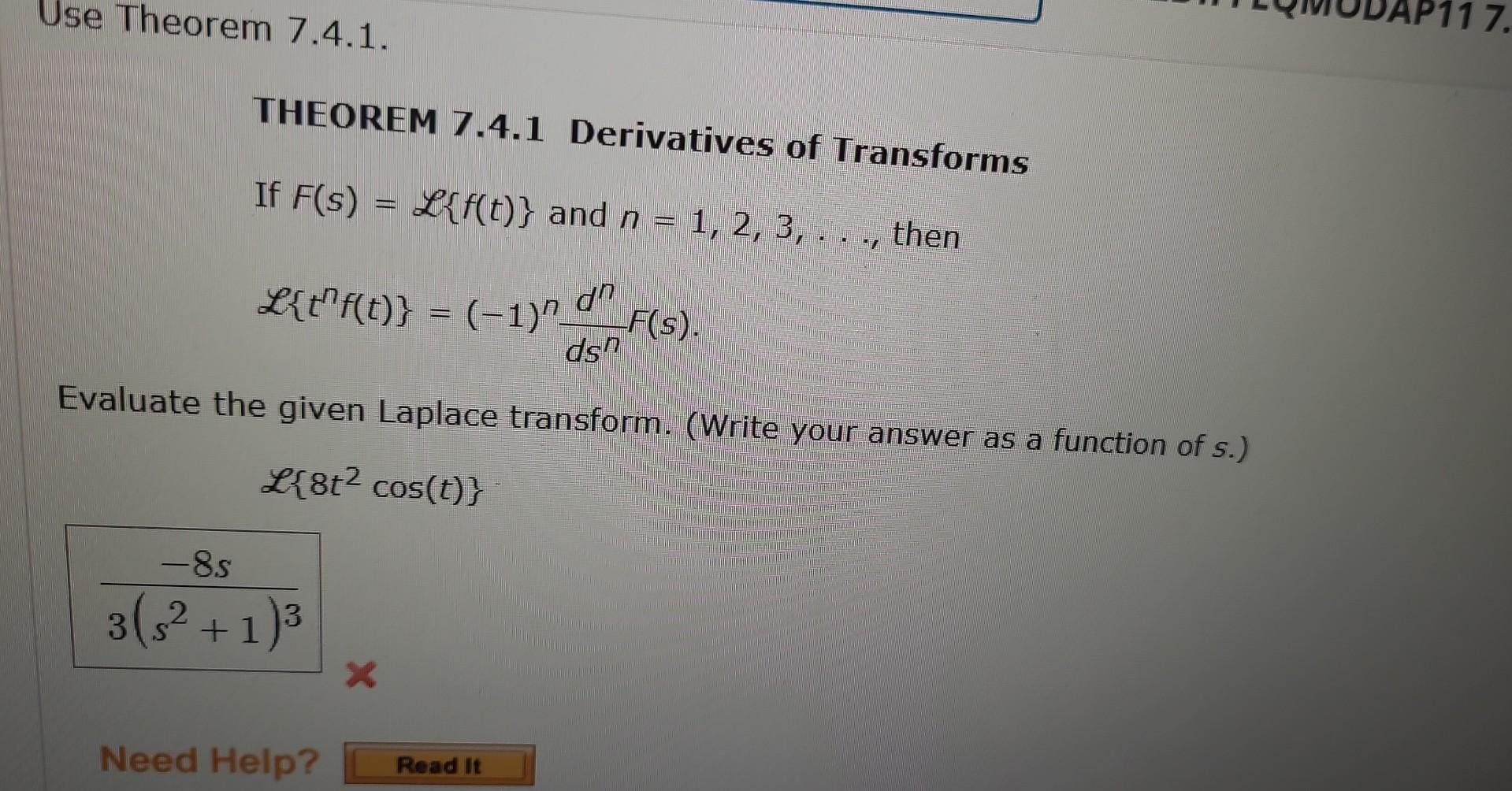 Solved THEOREM 7.4.1 Derivatives Of Transforms If | Chegg.com