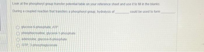 Solved Look at the phosphoryl group transfer potential table | Chegg.com