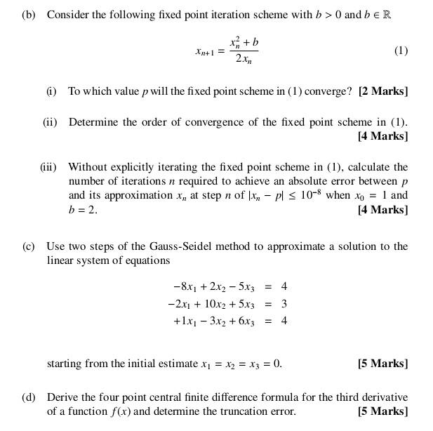 Solved (b) Consider the following fixed point iteration | Chegg.com